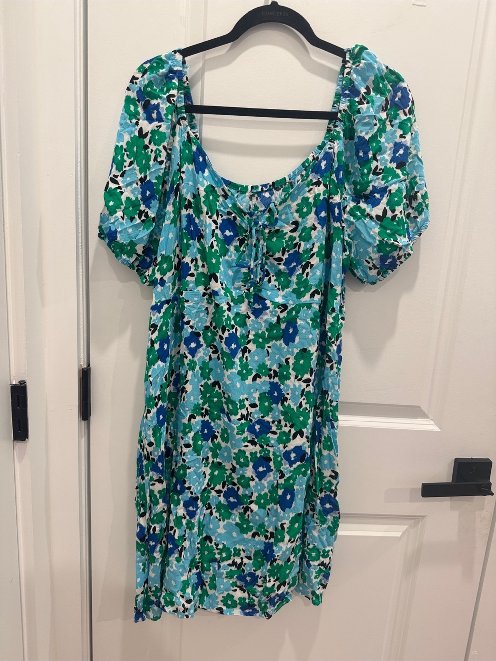 Primark Blue & Green Floral Puff-Sleeve Mini Dress